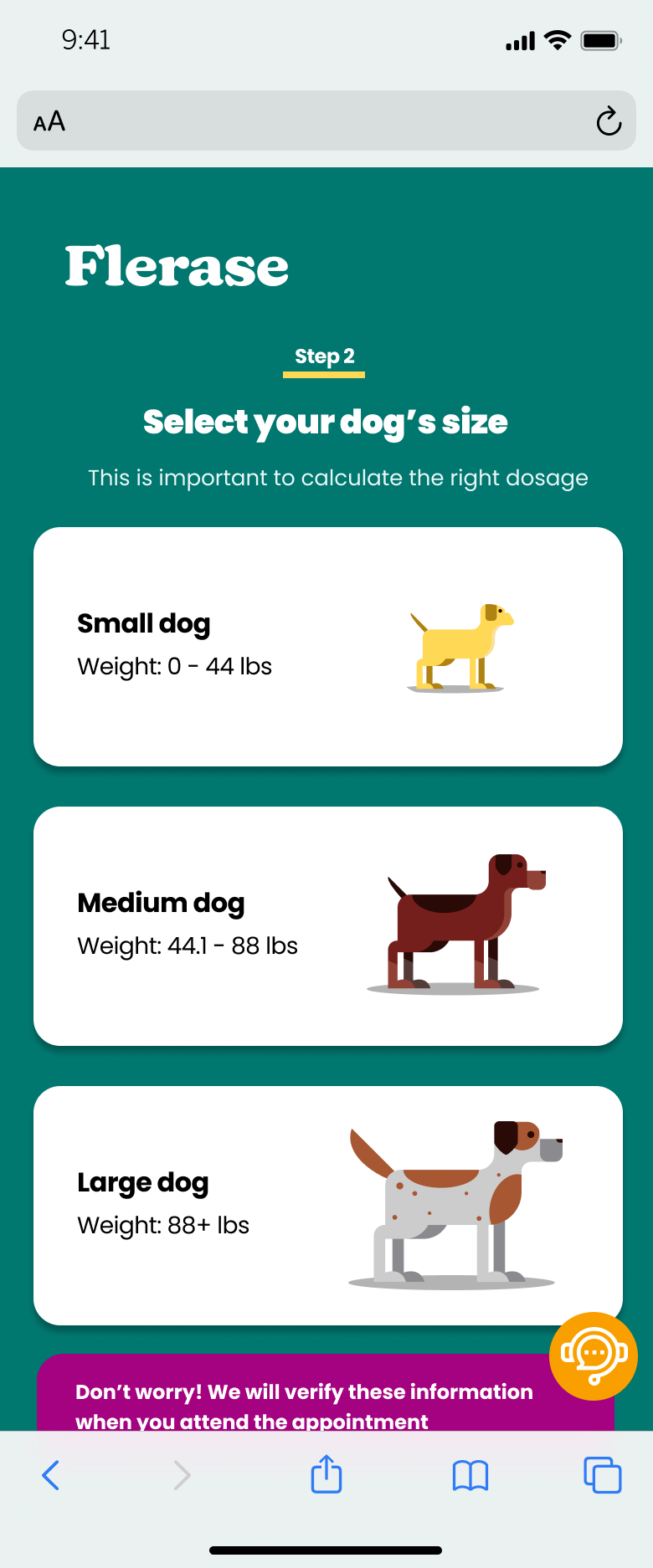 Flerase — select dog's size