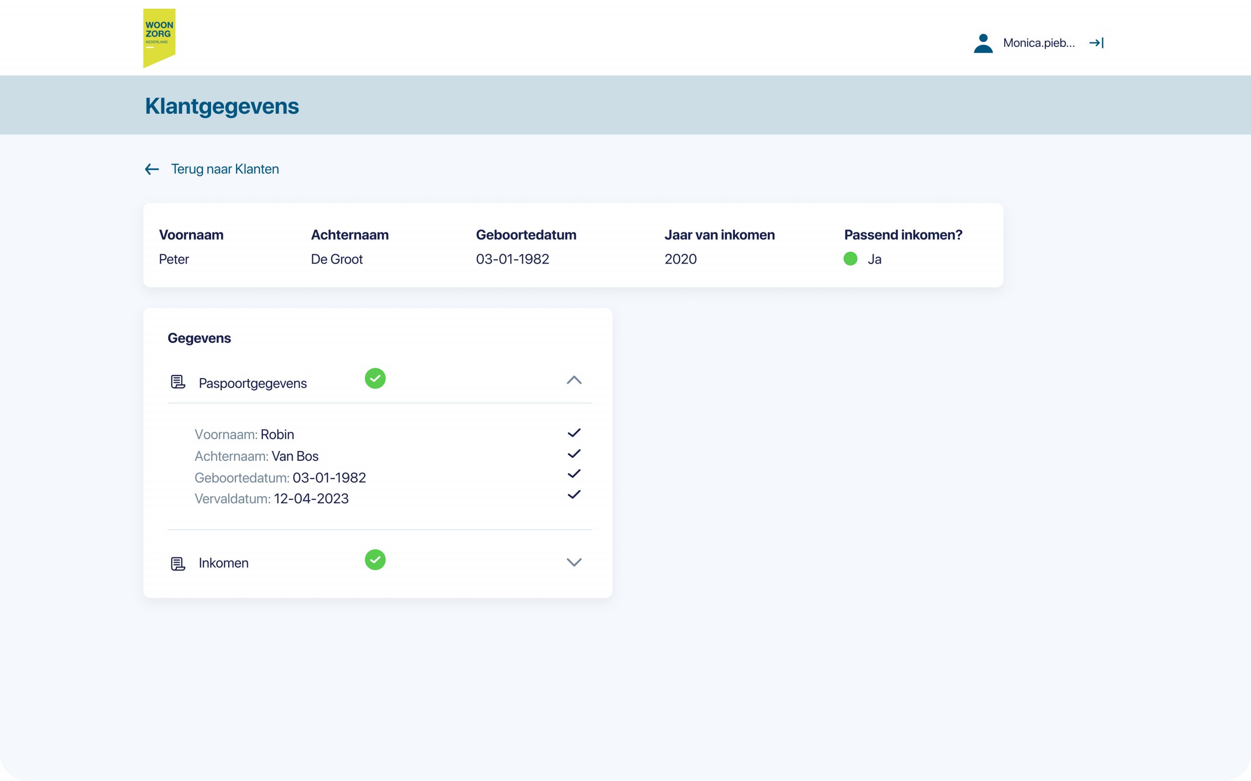 Business portal — customer data overview
