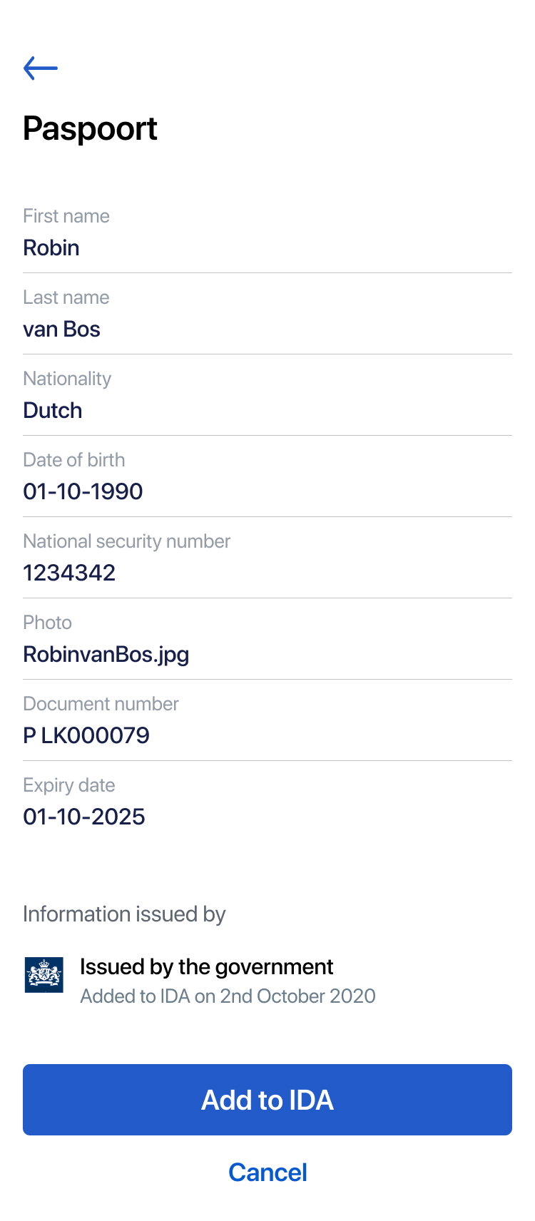 Passport — retrieved data