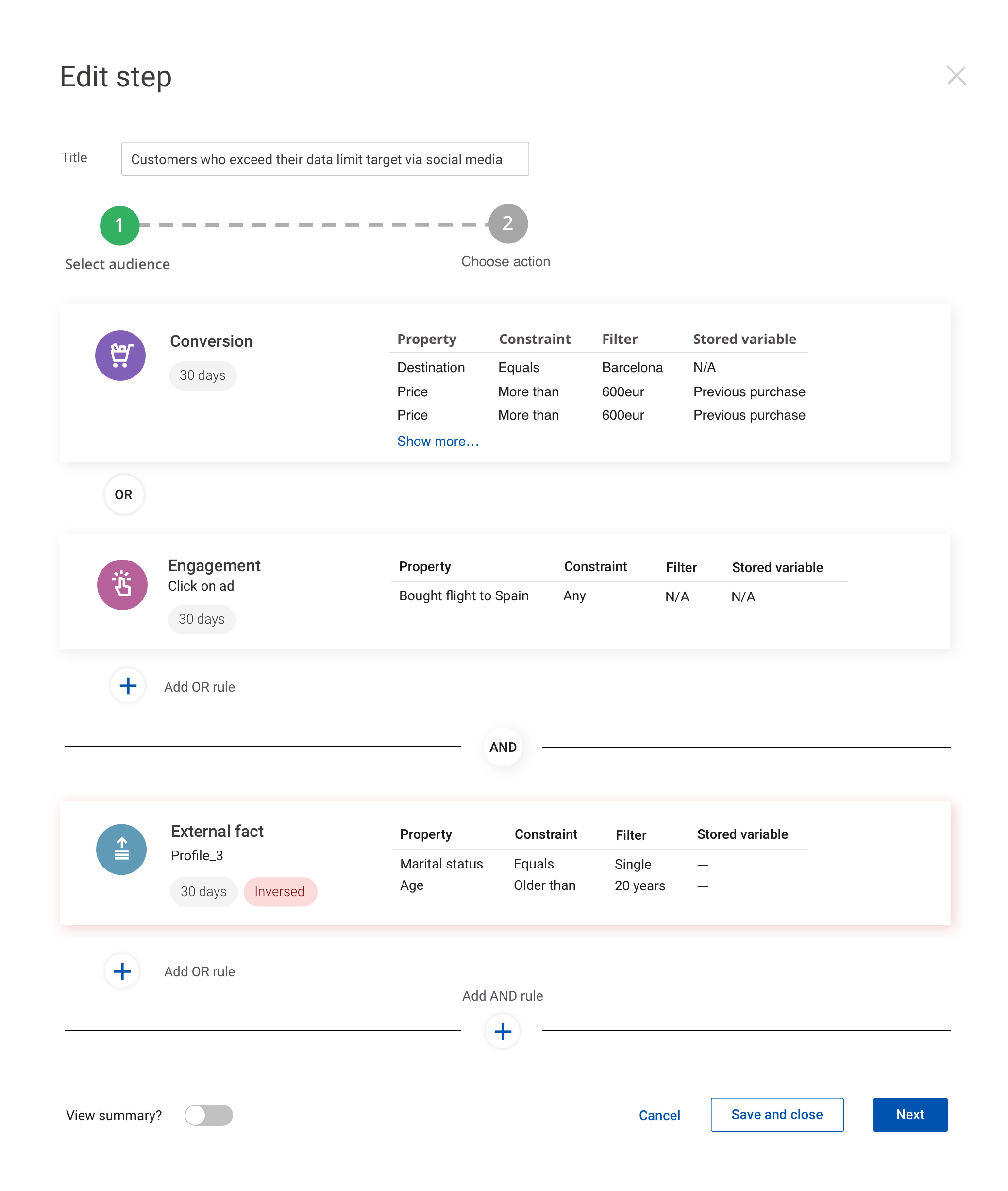 Audience rules editor